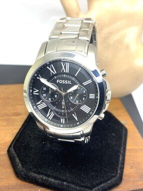 Fossil Men's Watch FS4736 Grant Quartz Chronograph Black Dial Silver Steel 44mm